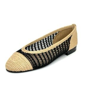 CHANEL Raffia Cap Toe Ballet Flats 2025 40